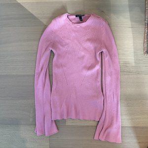 Top Shop Rib knit pink sweater with flare sleeve details. Size small